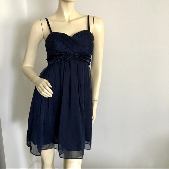 navy sweetheart neck flowy slip dress size small - Picture 1 of 6